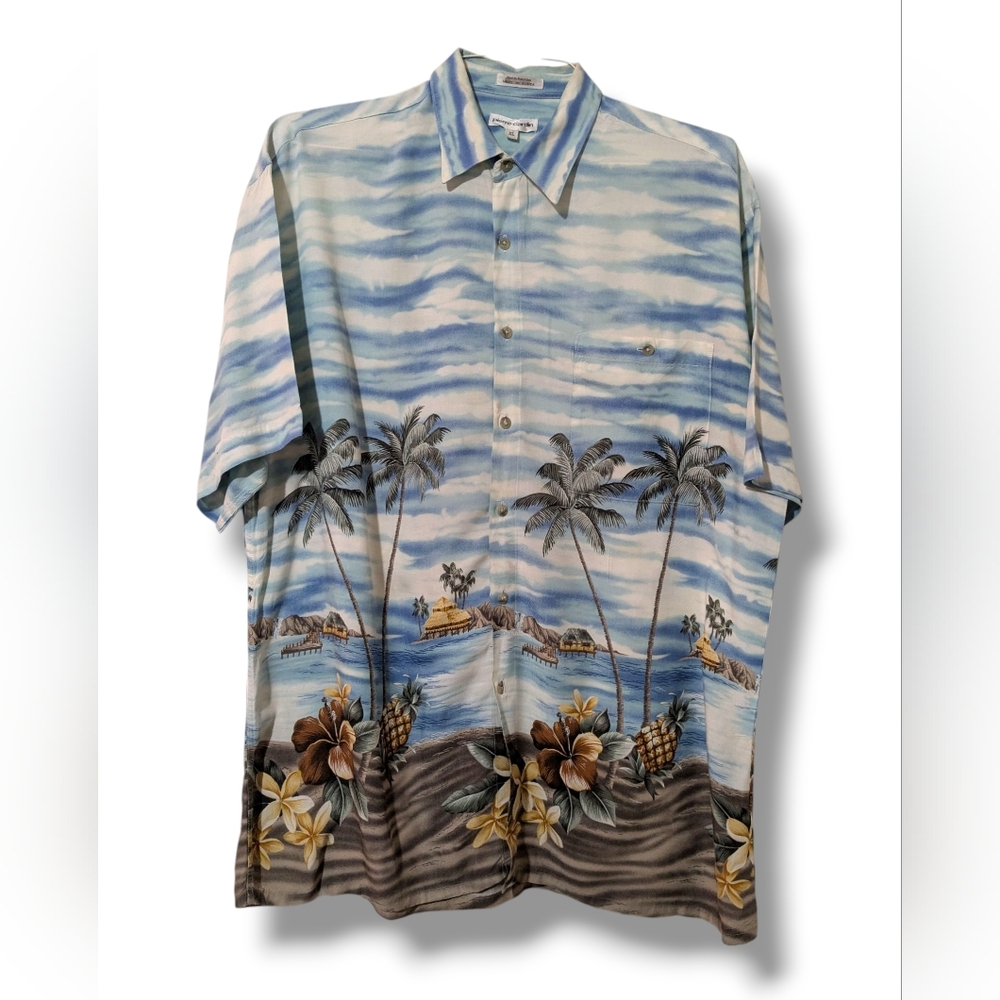 Pierre Cardin Blue and Brown Tropical Men's Shirt